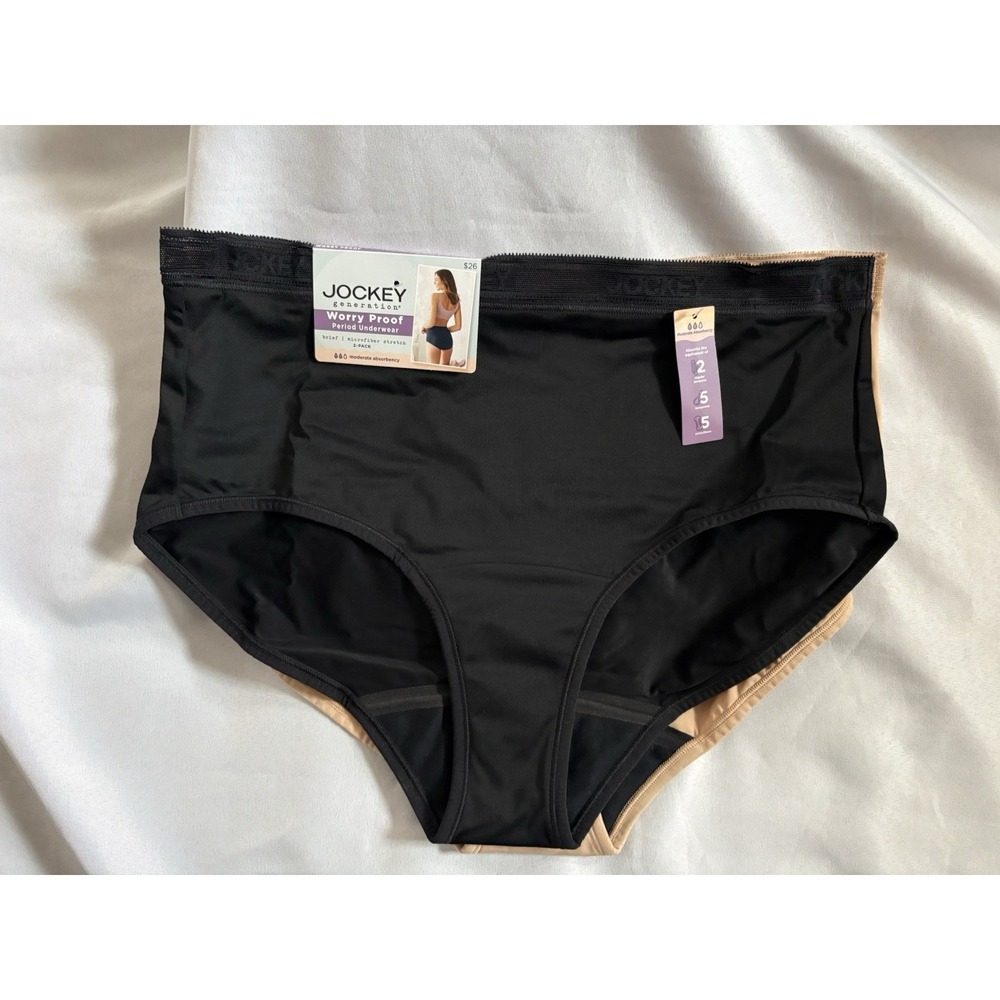 NEW Jockey Worry Proof Period Underwear Brief Panty 1 Black 1 Tan Size XXLarge